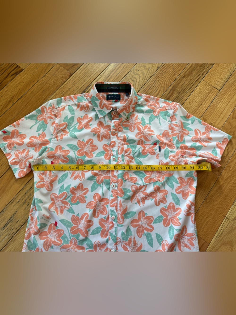 William Murray Button Up Shirt Men's Size M Floral Golf Hawaiian Orange/White - Picture 13 of 13